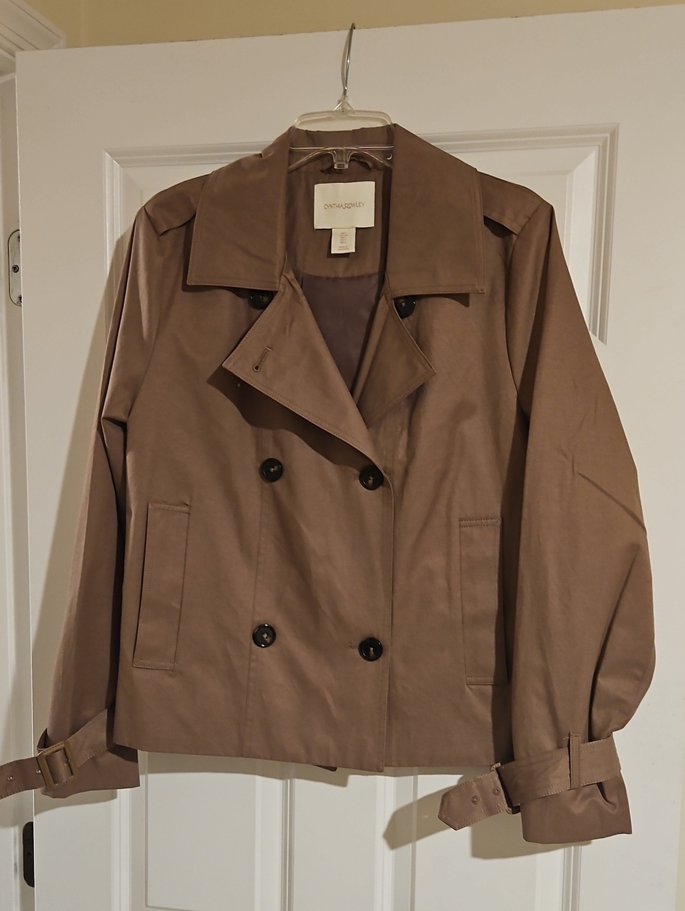 Cynthia Rowley Short Double-Breasted Trench in Brown-Tan